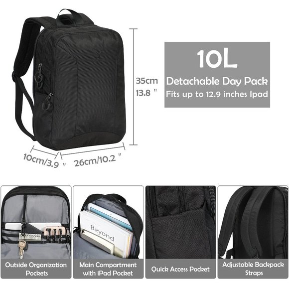 Hynes Eagle 2 in 1 Travel Backpack 48L Carry on Backpack with Removable Daypack - Picture 5 of 8